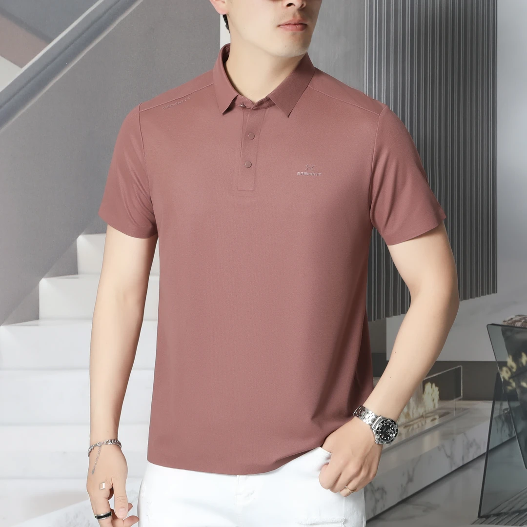 2025男士夏季冰丝短袖T恤带领无痕压胶工艺凉感polo衫上衣