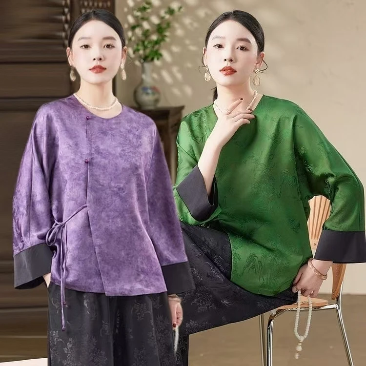 长袖唐装新中式国风提花薄外套2025春款气质民族风休闲宽松上衣女