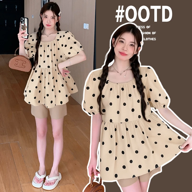 孕妇夏装衬衫新款时尚波点短袖衬衣方领洋气减龄孕妇上衣夏季薄款