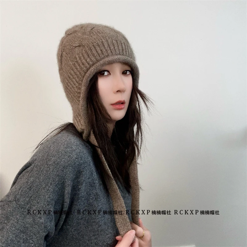 冬季帽子女羊毛兔绒混纺针织帽时尚小辫子包头护耳冷帽时尚洋气潮