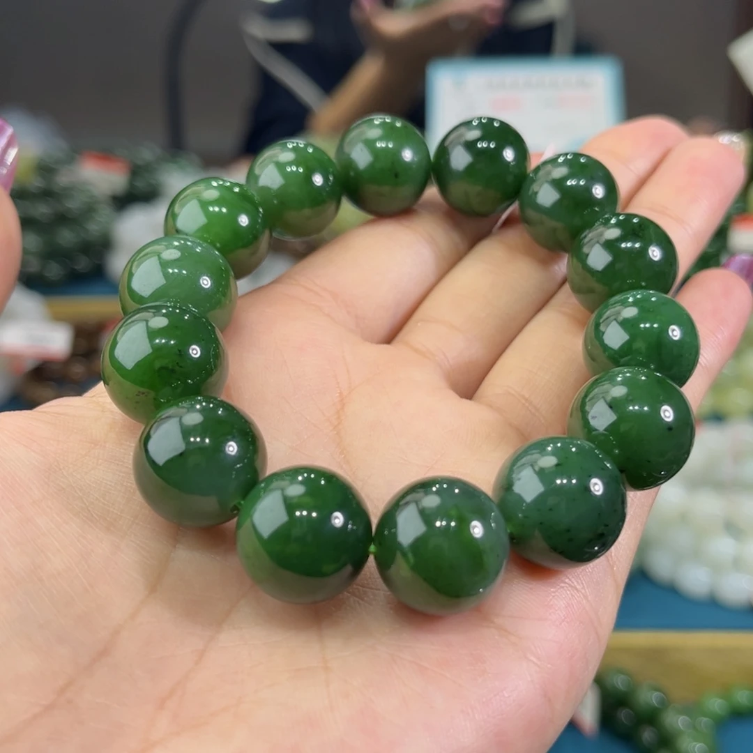 和田玉未镶嵌手链纯天然和田玉俄碧5号菠菜绿16