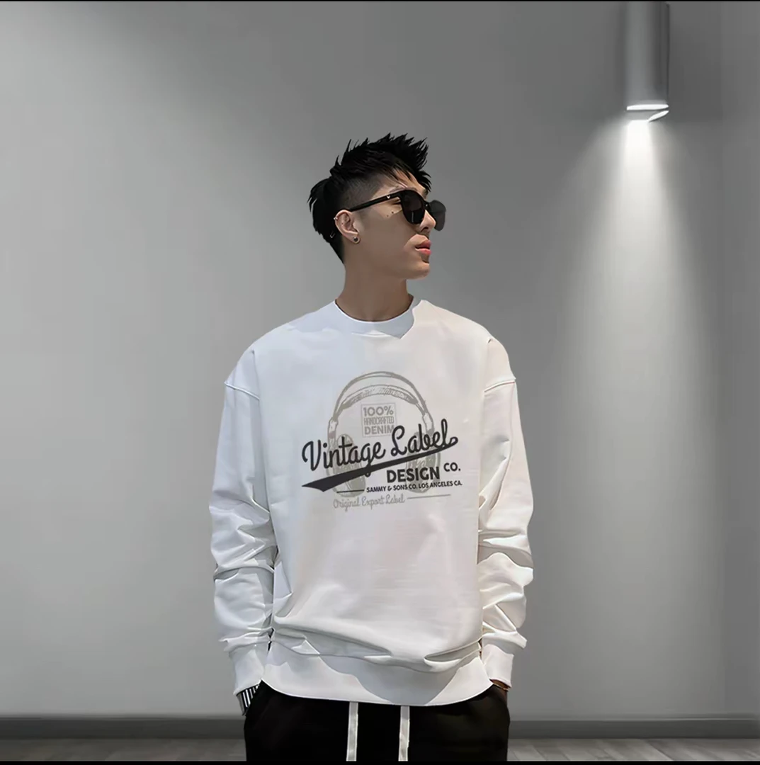 【2026秋冬新款】卫衣男上衣男休闲时尚潮流印花圆领套头加绒百搭