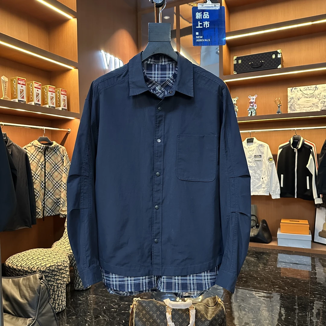 2025SS//CS804假两件设计格子衬衫秋季极简风长袖上衣外套（龙生）