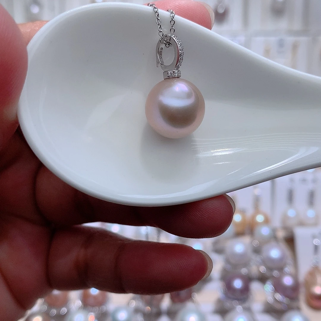淡水珍珠银S925镶嵌吊坠(赠链)CC13.4mm