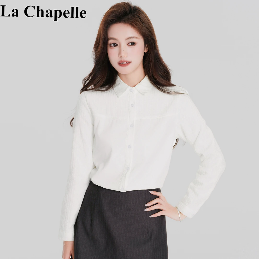 拉夏贝尔加绒保暖新款娃娃领白色衬衫长袖秋冬百搭简约打底上衣女