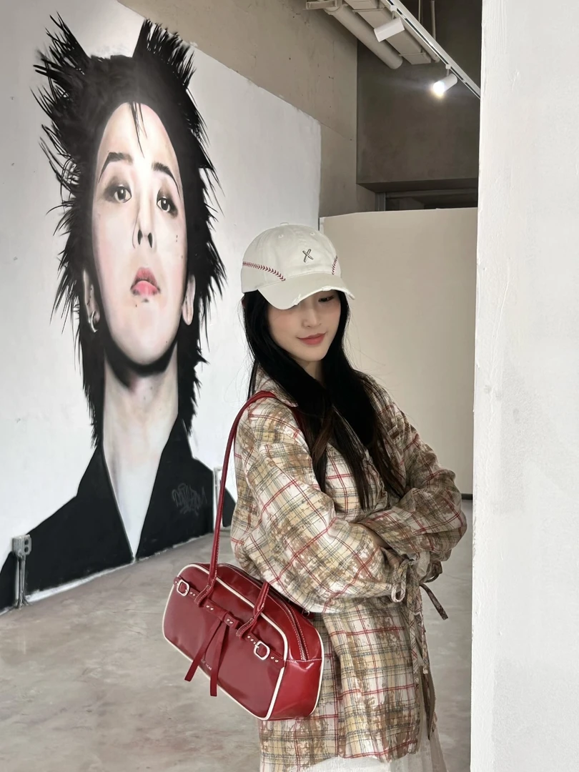 河岸家买手店设计师SOMESOWE休闲长袖木耳边拉链格纹衬衫25春