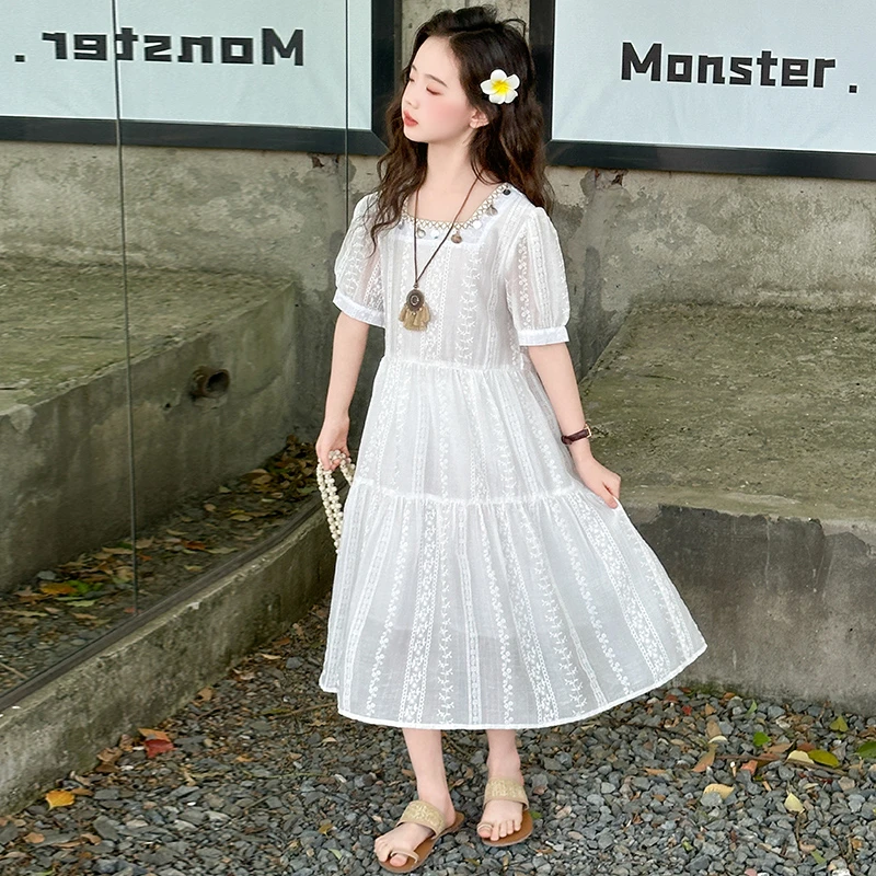 女童短袖连衣裙夏季薄款儿童大童装网红炸街女孩洋气韩版公主裙子