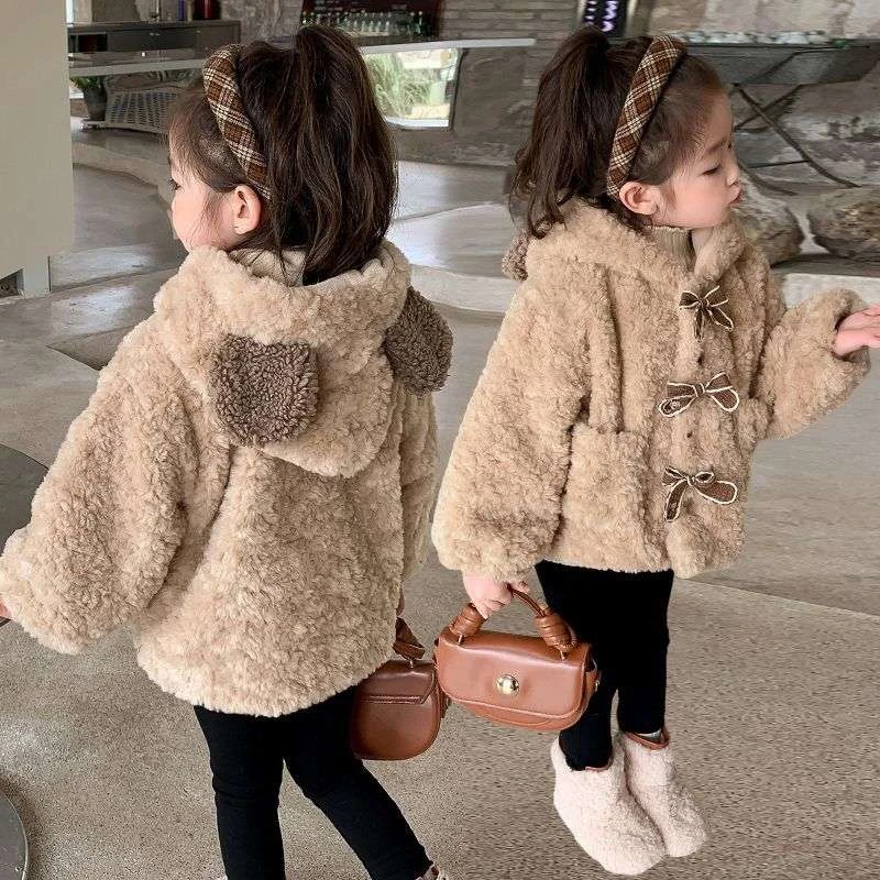 女童毛毛外套加绒冬季款新款洋气冬装儿童女宝宝加厚上衣韩版
