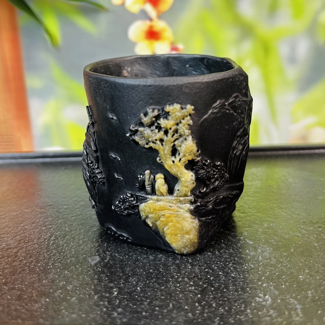 冰碛岩晶体俏色巧雕【田居风光】山水主人杯