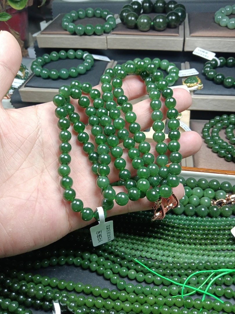 和田玉碧玉卡8项链108颗