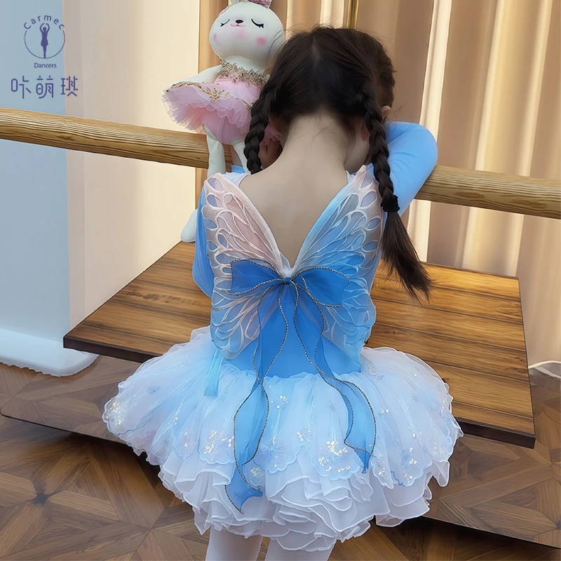 咔萌琪2484 蝴蝶公主长袖秋冬儿童舞蹈练功服中国舞体操服演出服