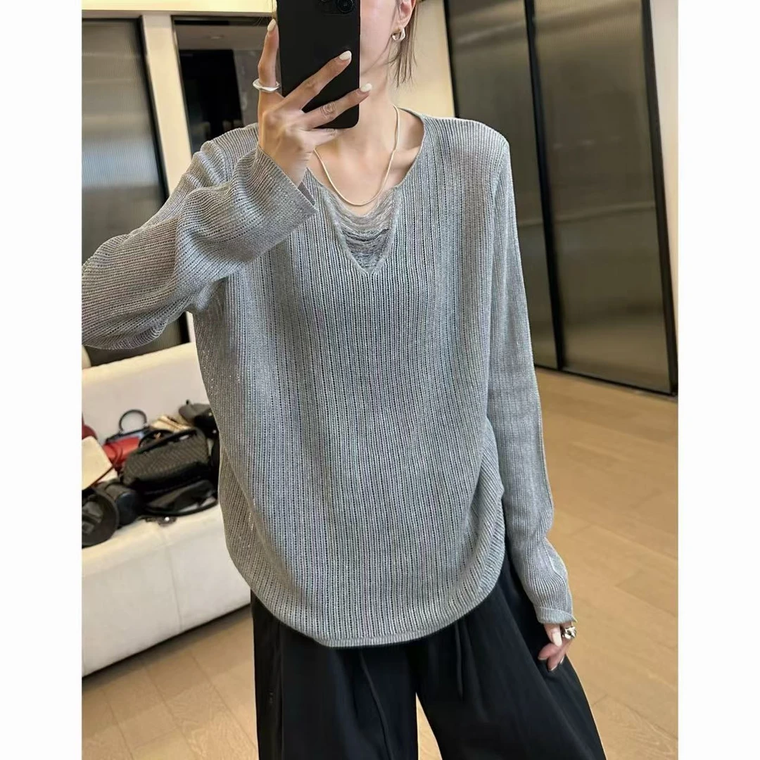 小静静一会【拉丝针织衫】2025春夏套头纯色上衣 2503C1460