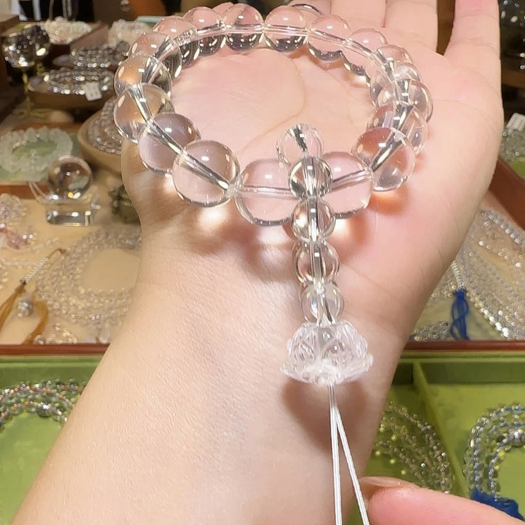 B***董未镶嵌手串水晶天然白水晶全净体手持18子