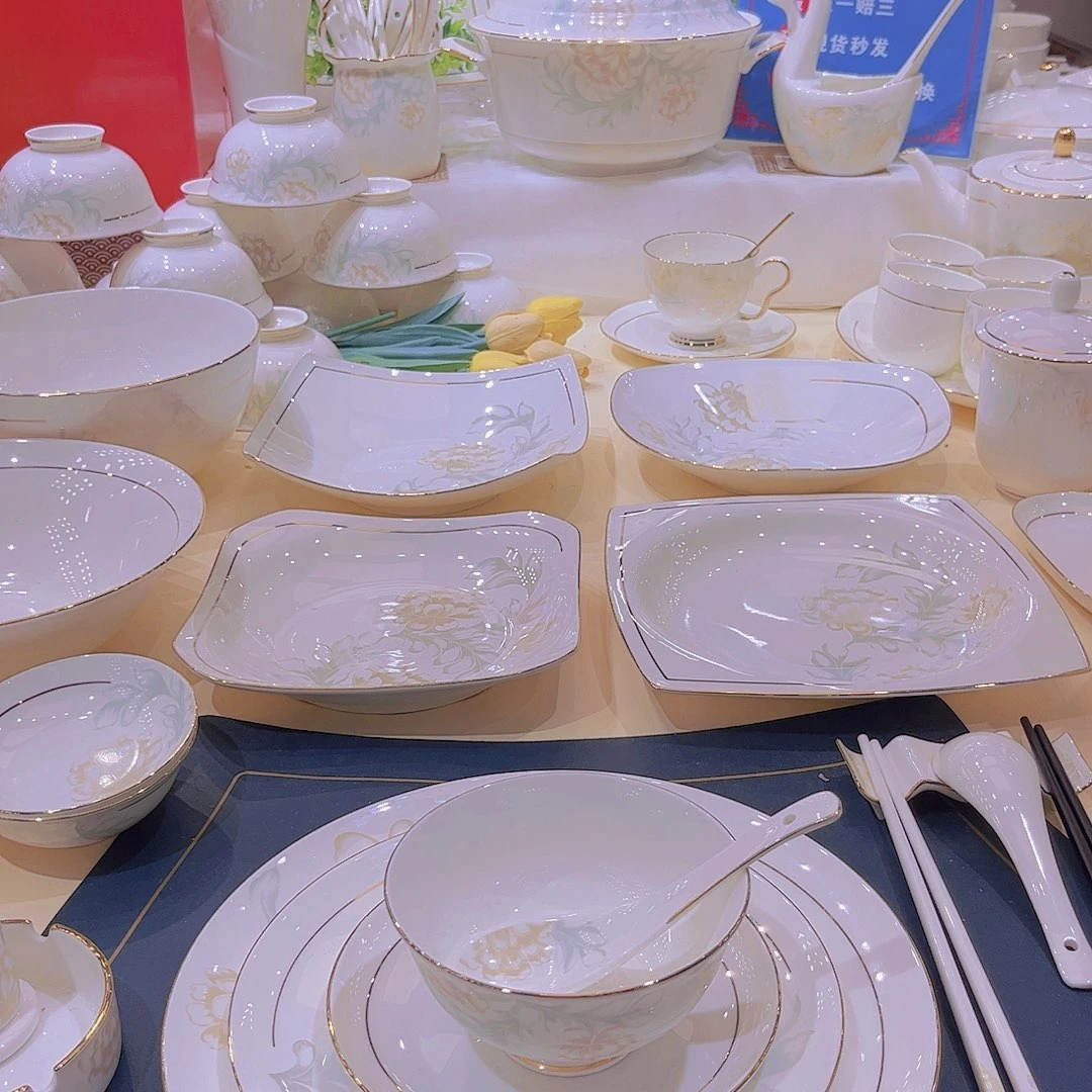 骨瓷描金清雅碗碟单拍