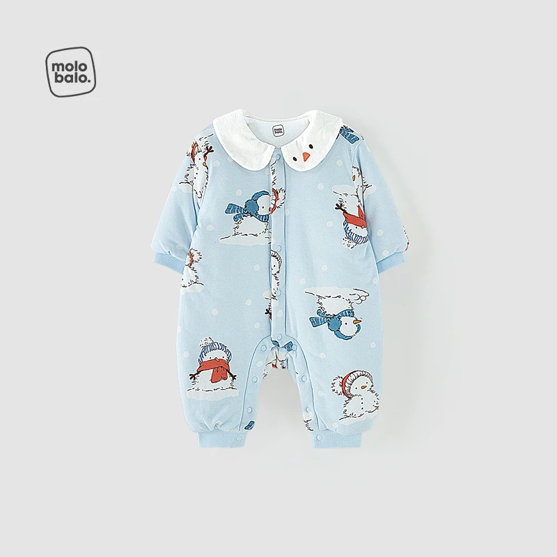 【暖冬夹棉】麦拉贝拉婴儿连体衣冬季保暖翻领爬爬服宝宝加厚款