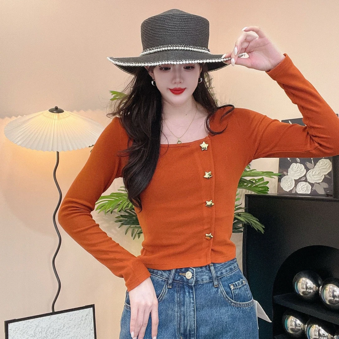 李甜甜法式方领气质内搭新潮牌女装秋冬小众炸街高级感打底长袖