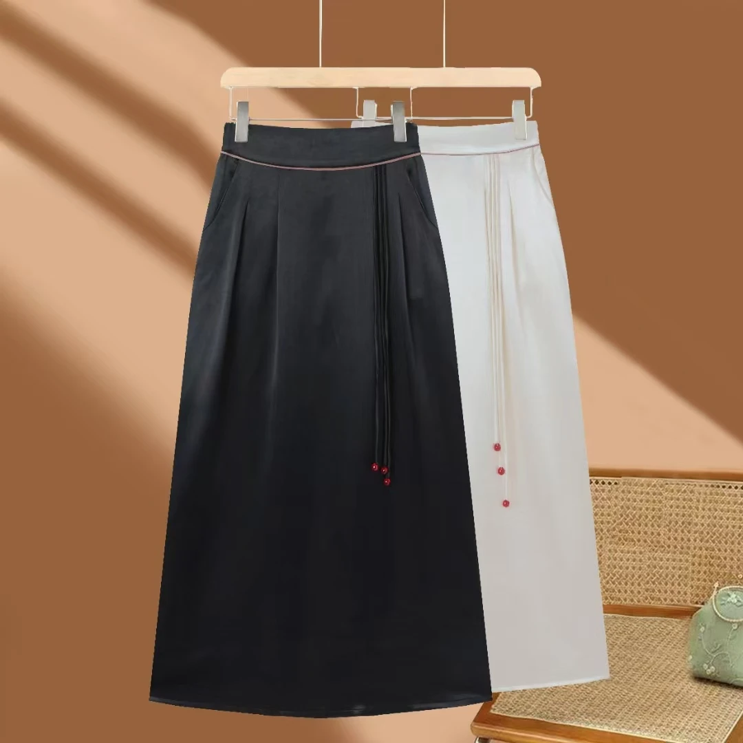 N132【锦悦】百搭复古港风女装中长款裙子百褶裙薄款夏季显瘦半身裙