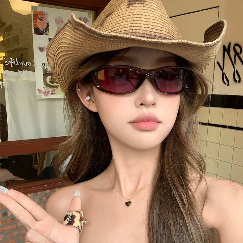 美式甜酷风骑行太阳镜女款复古高级感辣妹y2k凹造型个性红色墨镜