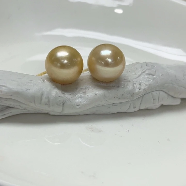 海水珍珠银S925镶嵌耳饰金珠 9-10mm 131号