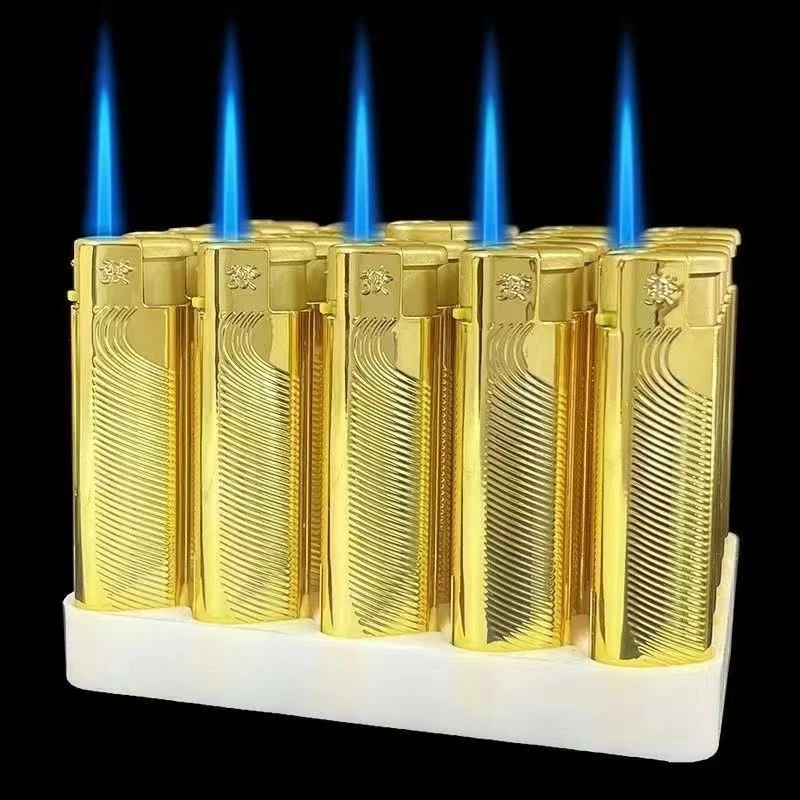 新款潮流新品【小金条】防风防爆加厚蓝焰直冲可充气直充打火机防风