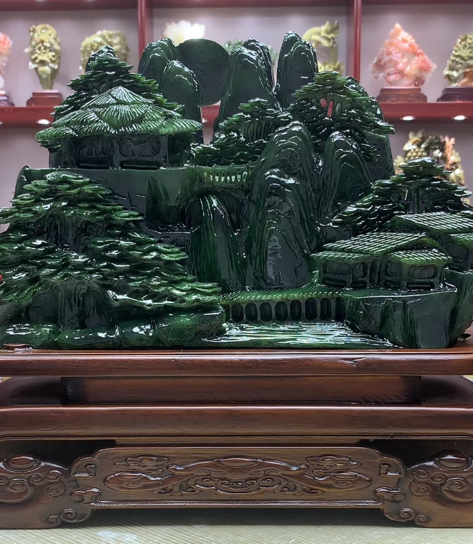 81401家居装饰摆件玉石雕刻电视柜玄关中式创意书房山水花鸟