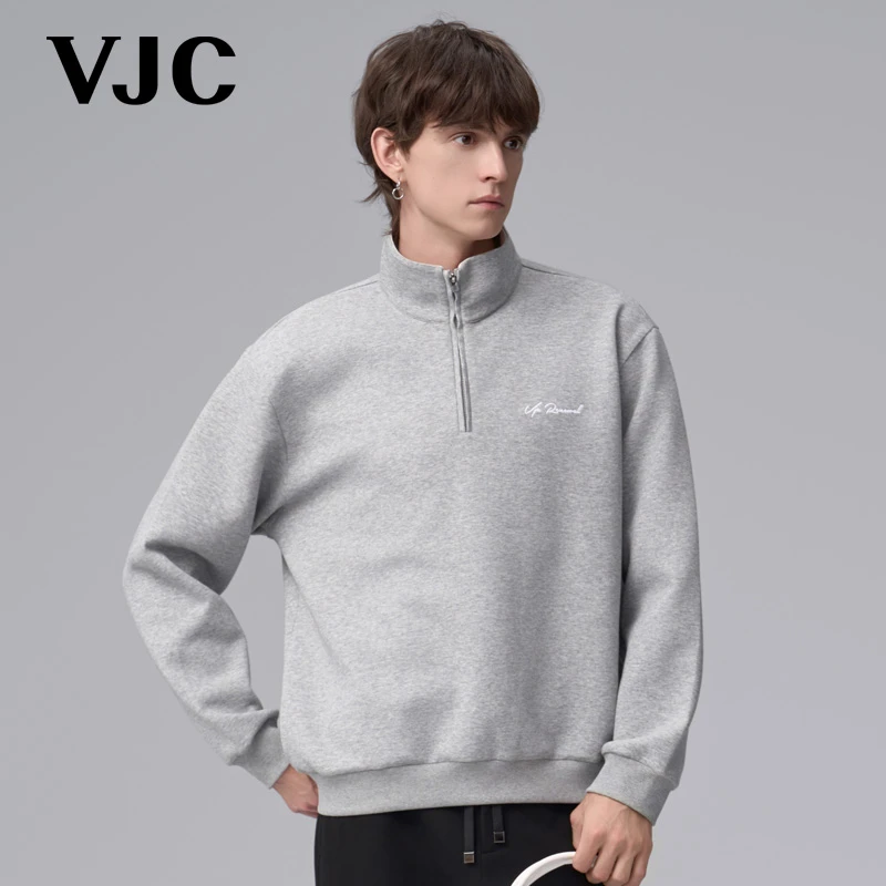 VJC/威杰思2025秋季新款男装潮流立领半开襟卫衣通勤DBECE1748
