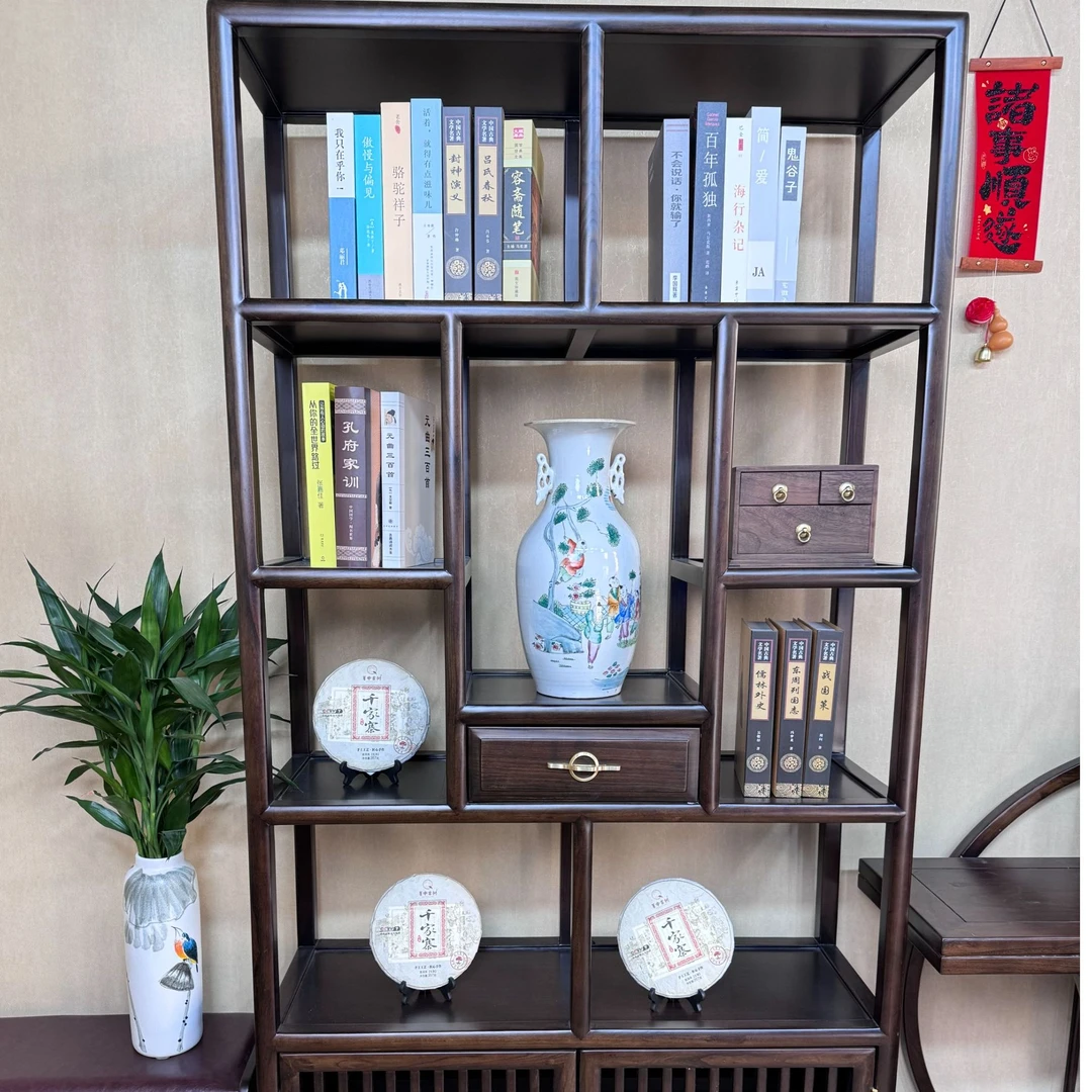 【老榆木博古架】新中式老榆木多宝阁茶叶置物架榆木隔断收纳展示柜