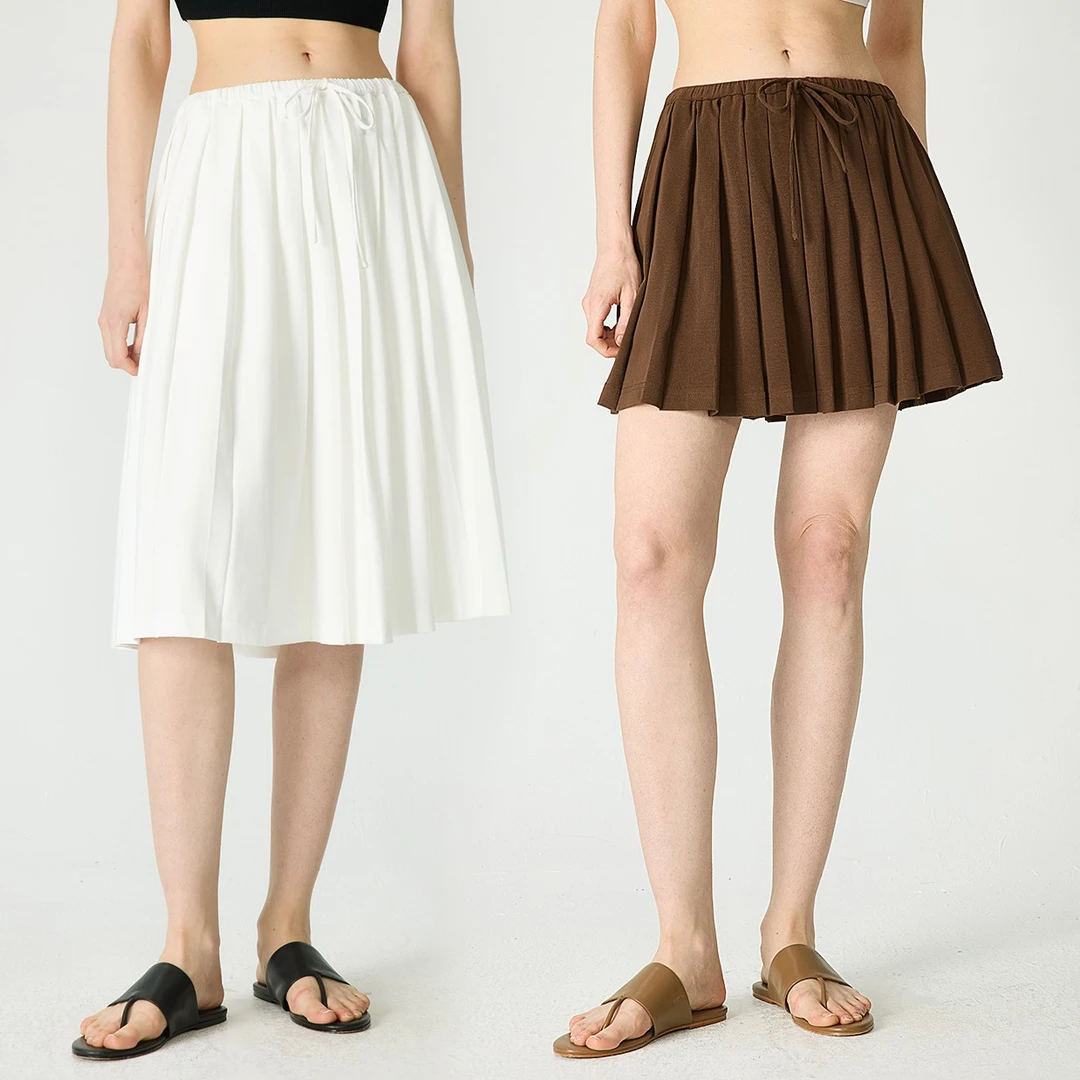 KEIGAN/开间显瘦高腰时尚休闲百搭夏季宽松纯色短款中长半裙女士