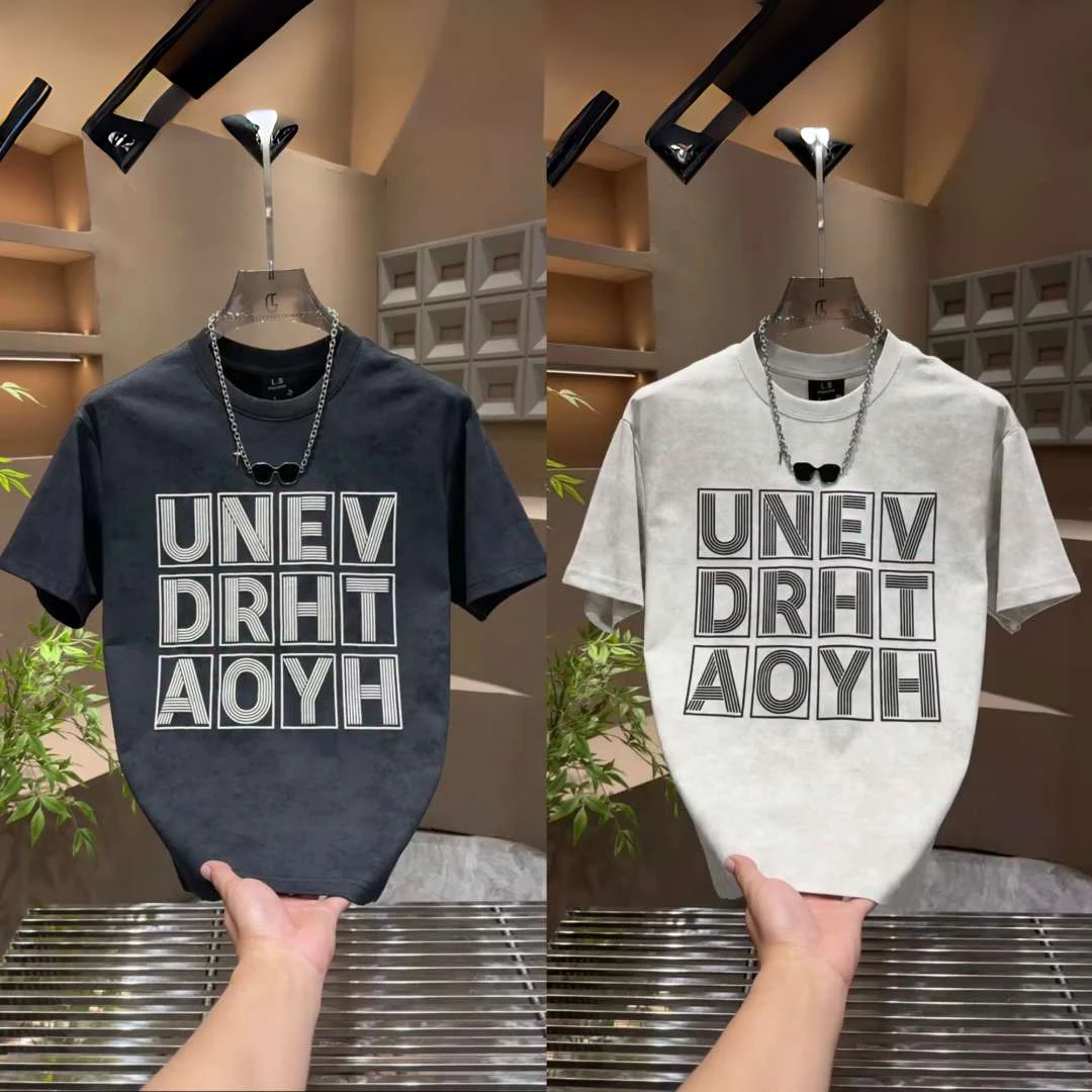 2025夏季新款圆领短袖t恤男痞帅时尚潮流百搭青年字母印花半袖T恤