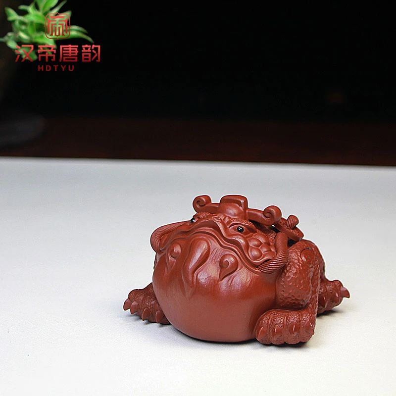 汉帝唐韵宜兴紫砂茶宠金高档原矿大红袍纯手工雕塑金蟾茶玩摆件