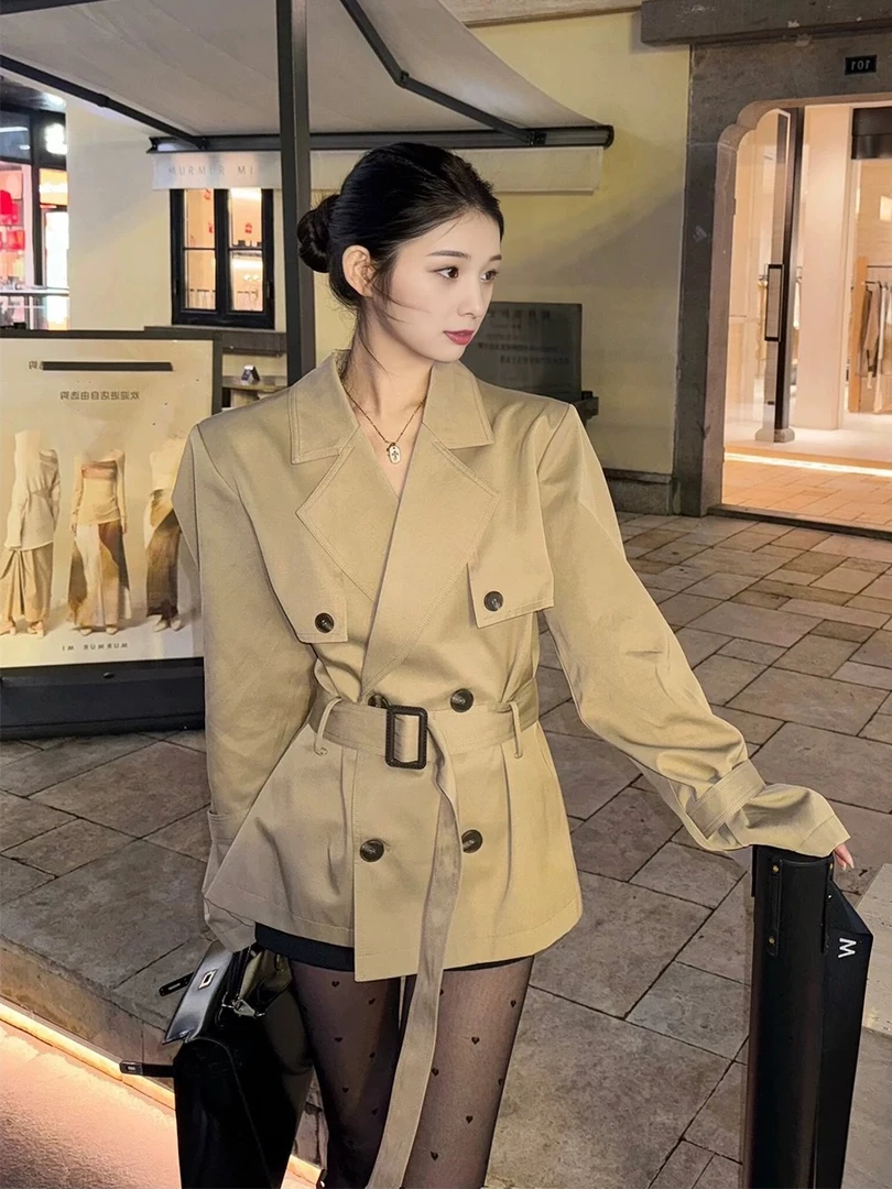 高级感风衣外套女秋季新款女装卡其色英伦风小个子收腰大衣252924