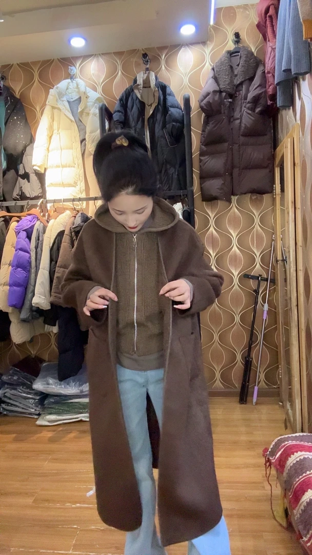 韩尤简同款百搭休闲两件套羊绒大衣外套