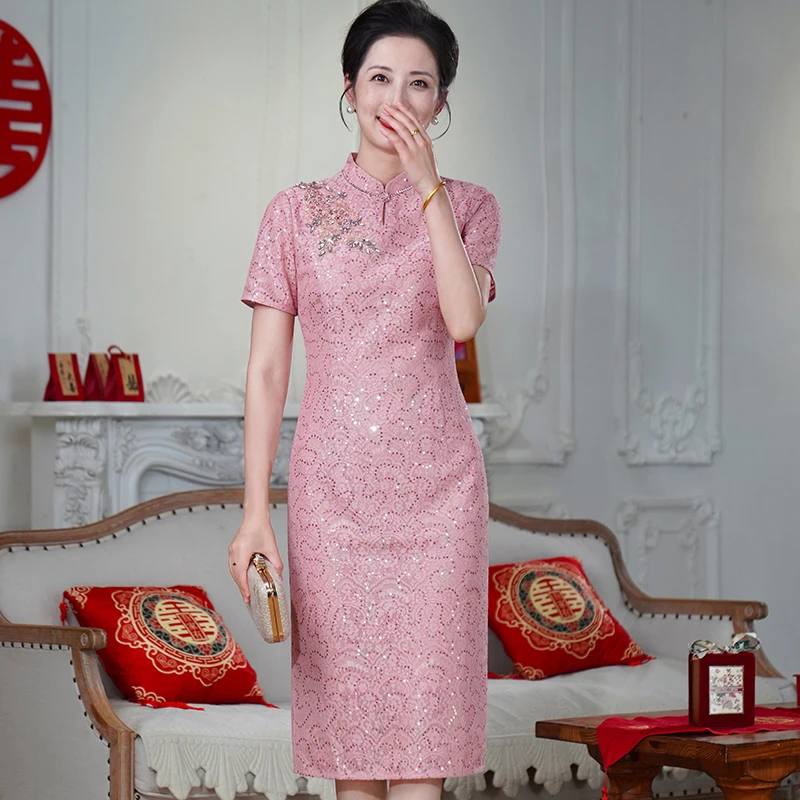 高级感蕾丝旗袍款喜妈妈连衣裙2025新款喜婆婆婚宴装订婚结婚喜服