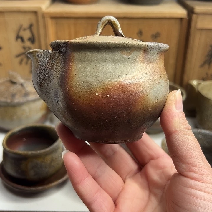 备前烧，神原茂宝瓶，水台盖子底部飞皮，无配件，