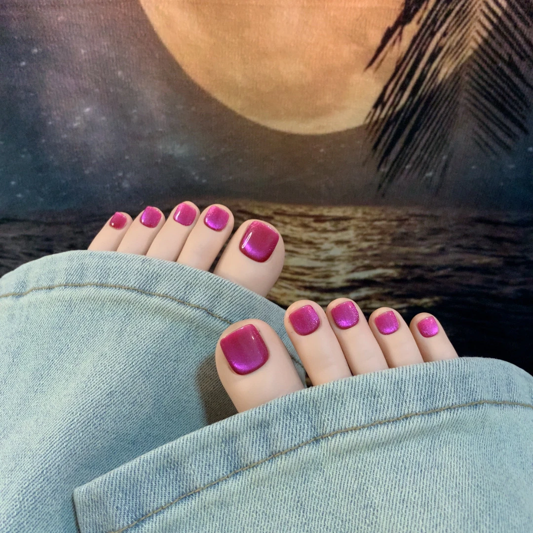 8A（14片纯手工脚趾甲)火龙果追光猫眼牢固重复用显白穿戴脚指甲