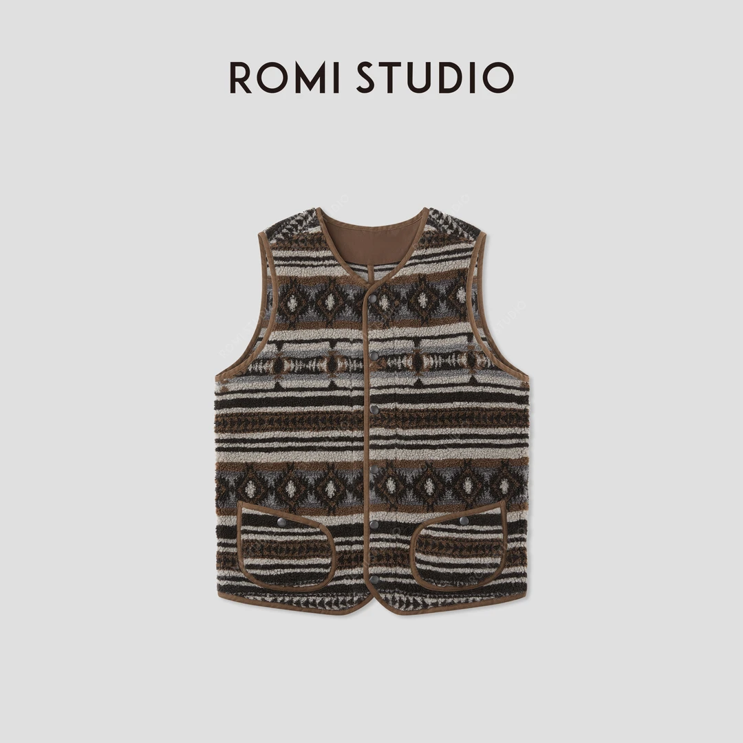 ROMI STUDIO“复古派对”绵羊毛百搭叠穿民族风毛衣马甲RWCAW65334