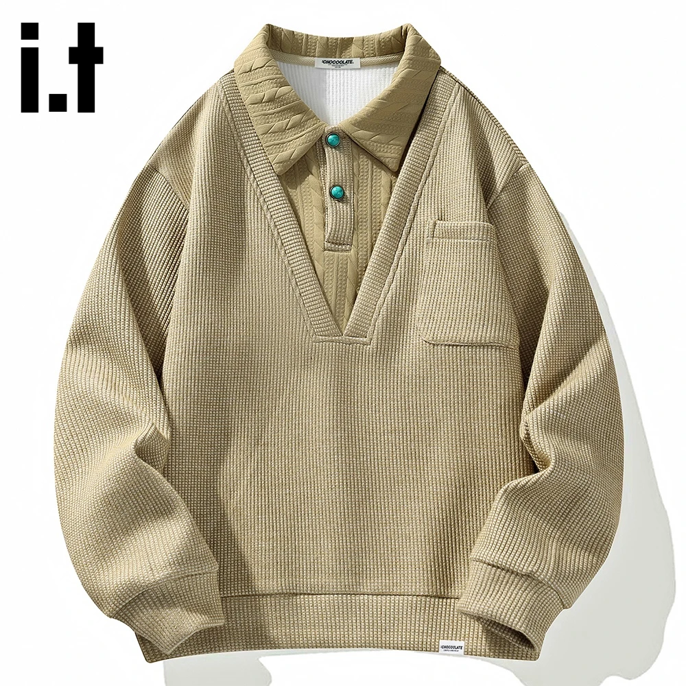 it:CHOCOOLATE2025冬季新款翻领卫衣男加绒加厚内搭保暖休闲上衣