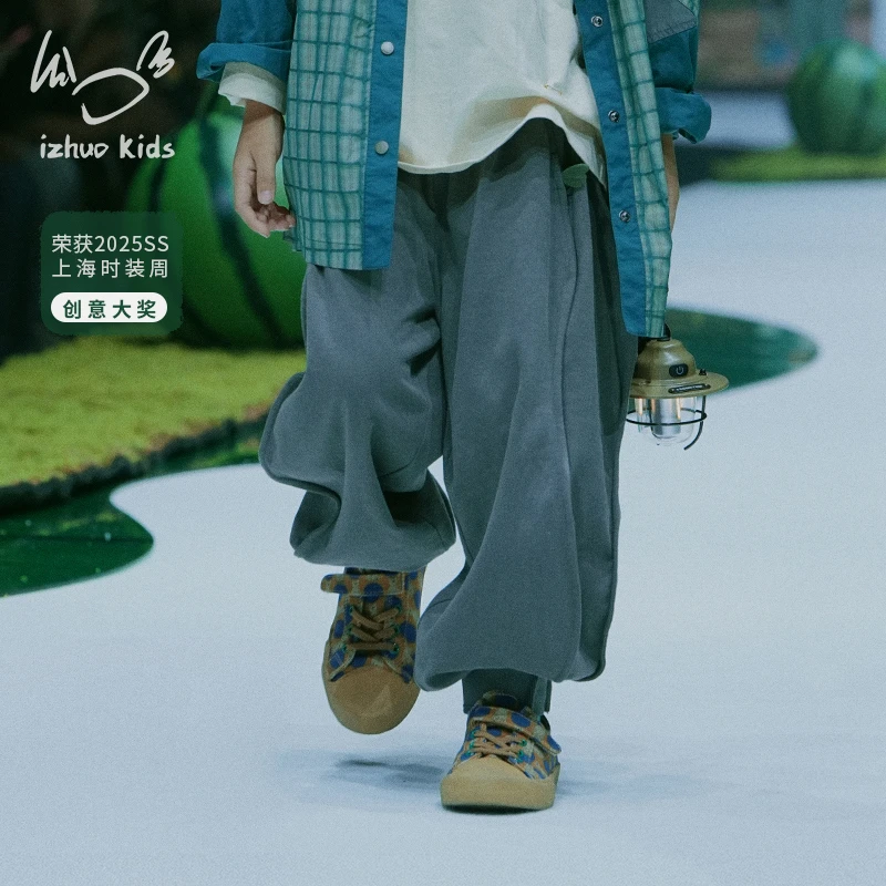 小日着美学童装全棉宽松卫裤春季新款酷帅束脚长裤子TD1132K0
