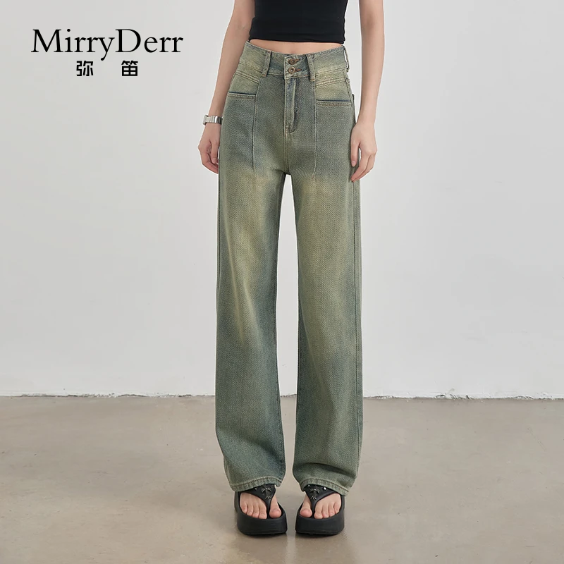 MirryDerr/弥笛怀旧复古阔腿牛仔裤女2025夏季新款显瘦垂感拖地裤
