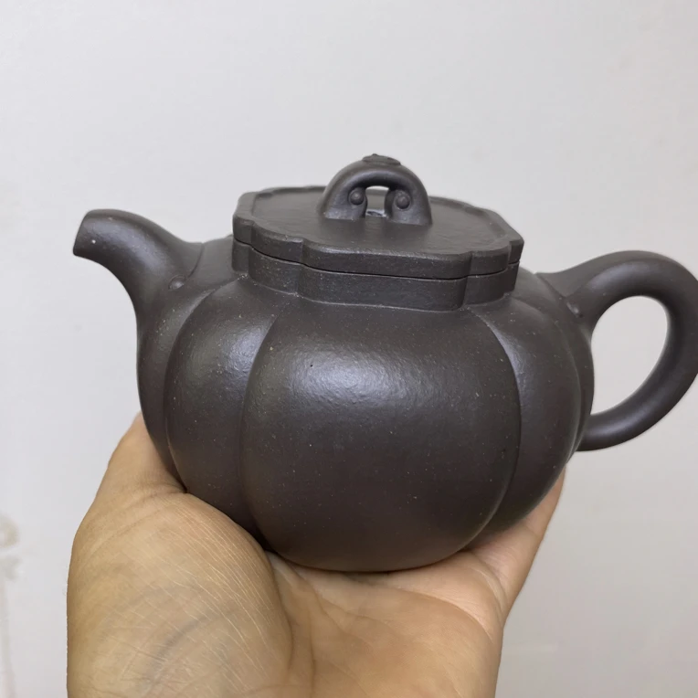 宜兴紫砂壶大水潭天青石磨料30目全手工制作太极如意壶