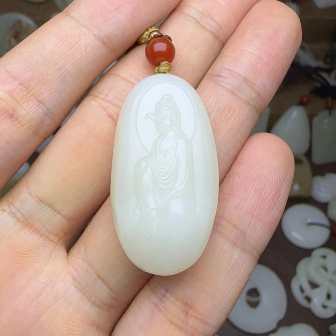 和田玉未镶嵌挂件大自在观音