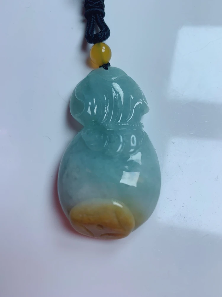 天然翡翠A货双彩袋子吊坠一件