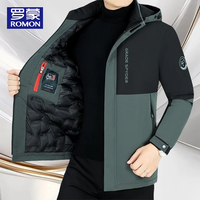 罗蒙男士新款拼色棉衣商务加厚加棉男装外套棉袄保暖冬季棉服时尚