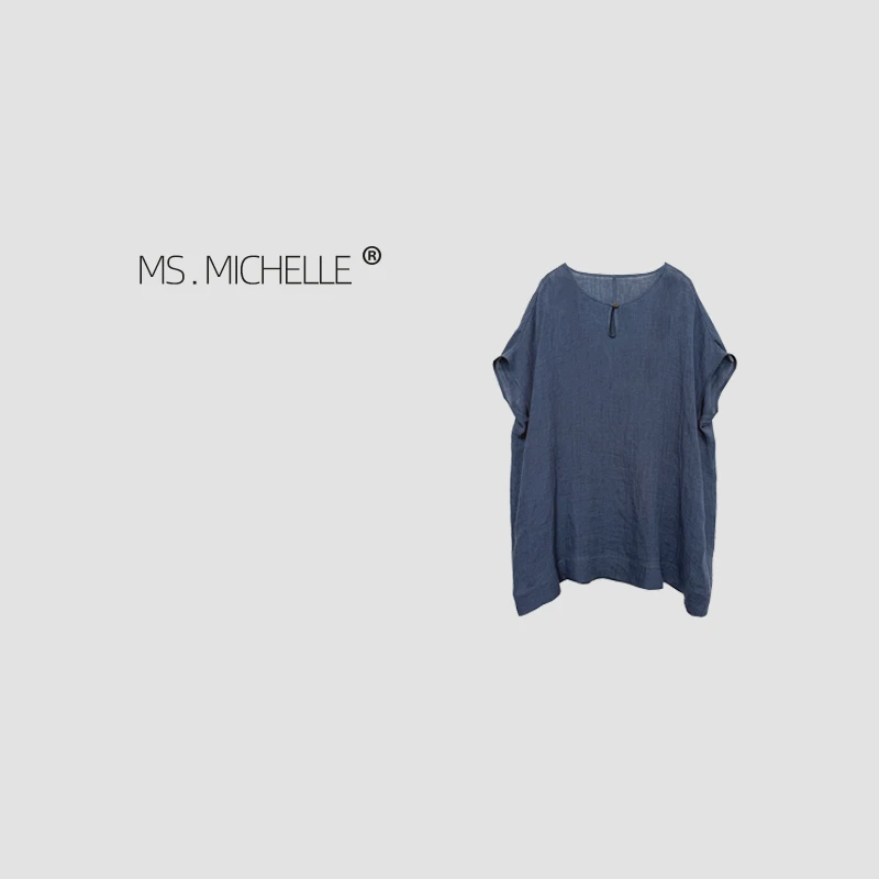 MS.MICHELLE 小众设计师款简约宽松慵懒风色织亚麻上衣5235