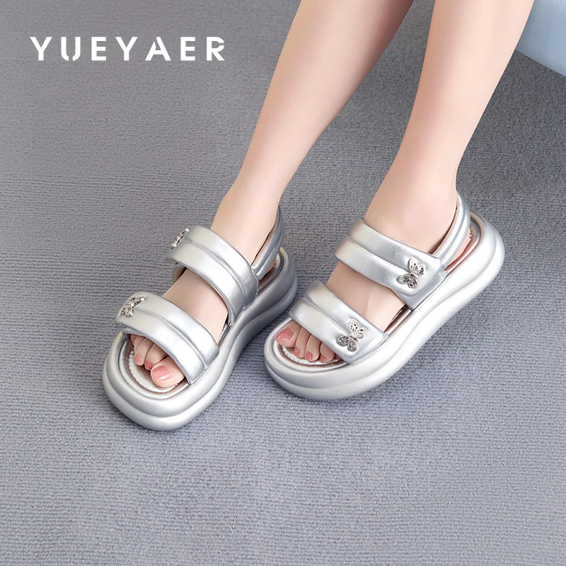 月芽儿厚底凉鞋女款2025夏季新款休闲百搭一脚蹬小个子增高老爹鞋