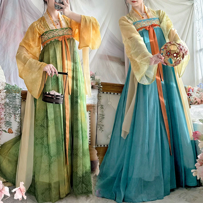 花雨沐原创汉服女【芳华】复原一片式齐胸褶裙日常仙气春夏