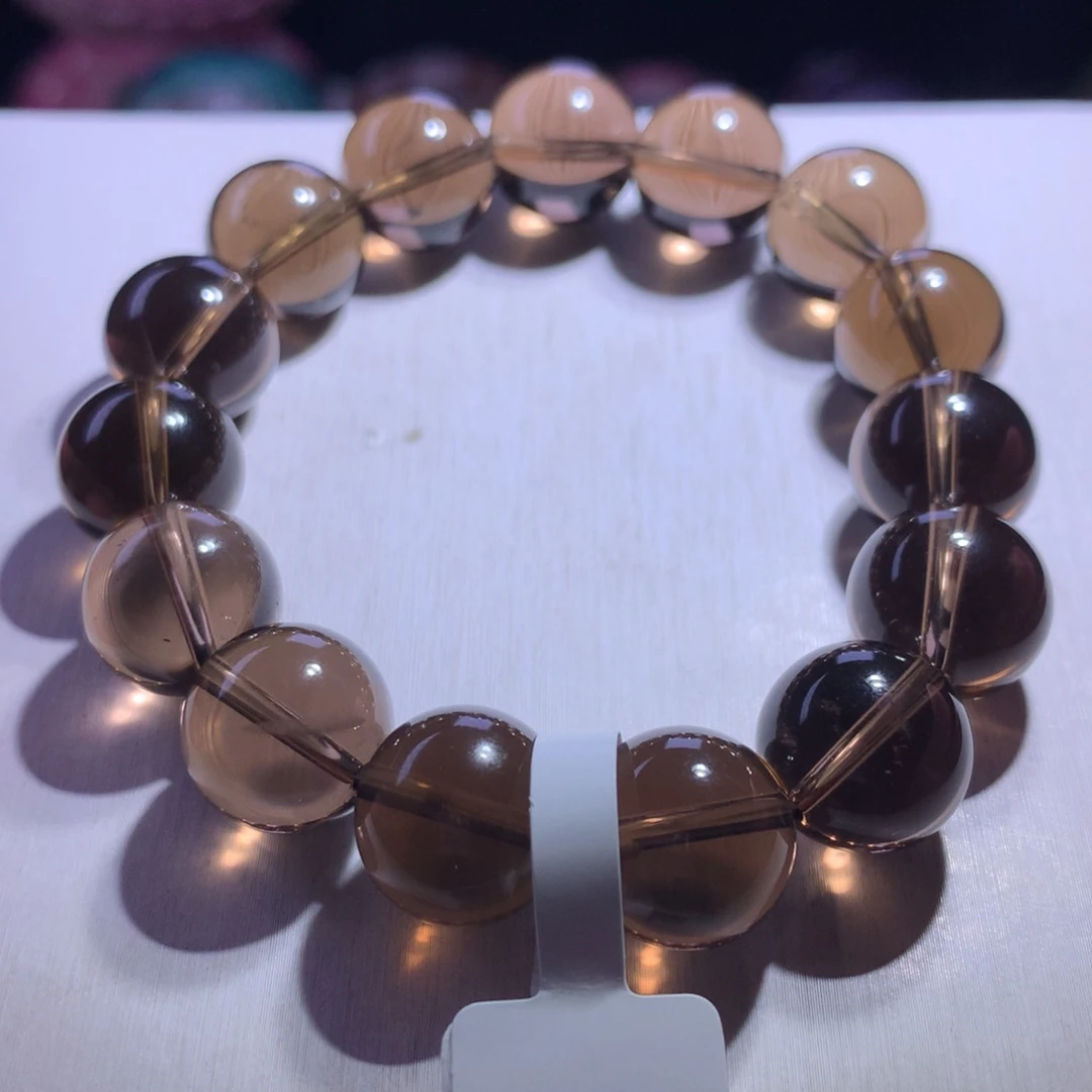 水晶手串银S925镶嵌茶晶14.3m