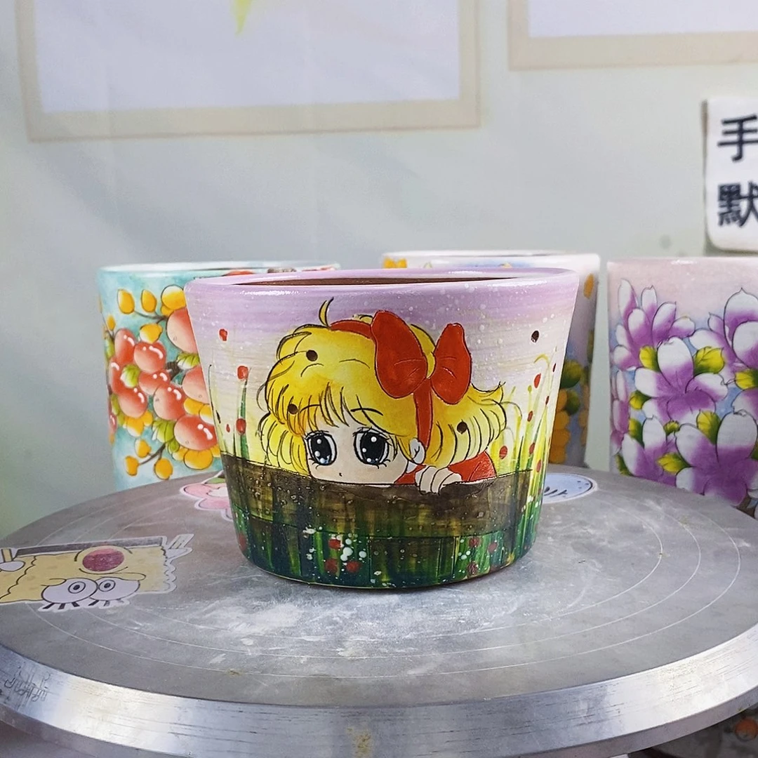 花盆紫砂红陶手绘盆满28包邮
