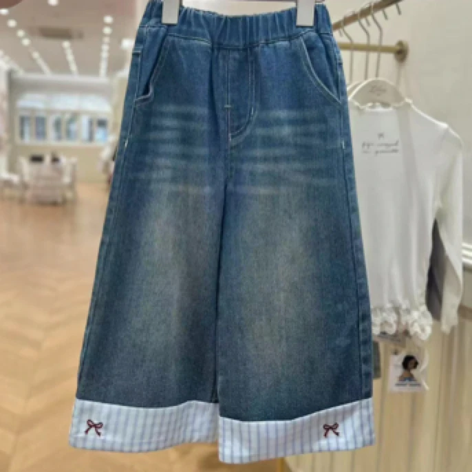 茉莉岛•25秋~拼色牛仔裤8874牛仔中蓝18-3