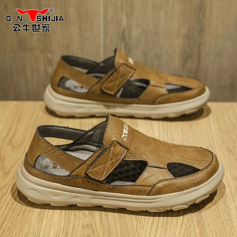 公牛世家夏季2025男士凉鞋外穿镂空防臭洞洞鞋沙滩开车休闲凉拖鞋
